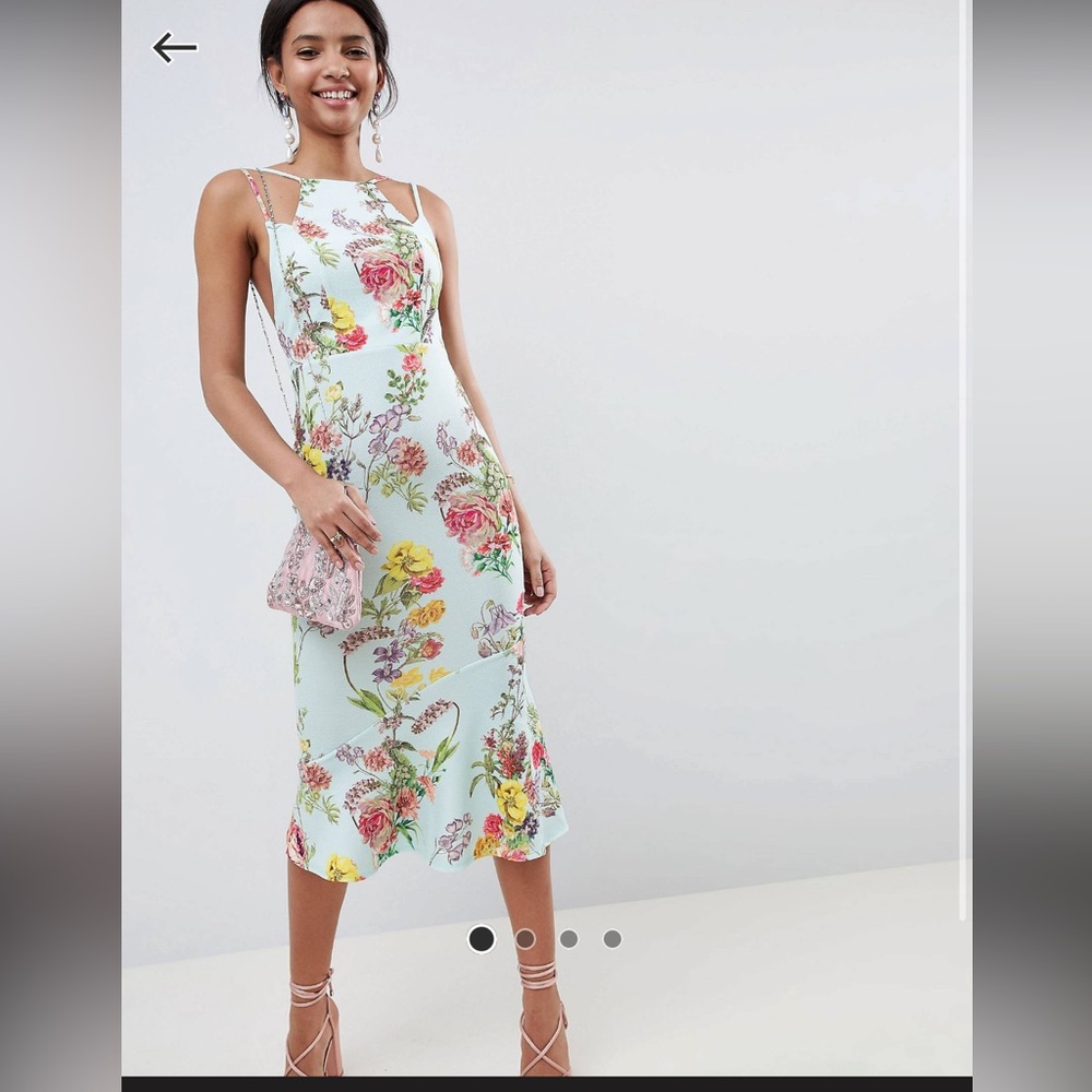 ASOS design double strap cami floral mini bodycon pephem dress